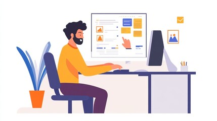 A personal banker helping a young entrepreneur open a business account, discussing terms while entering data into a computer 