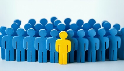 Standing Out: A Yellow Figure Among a Sea of Blue