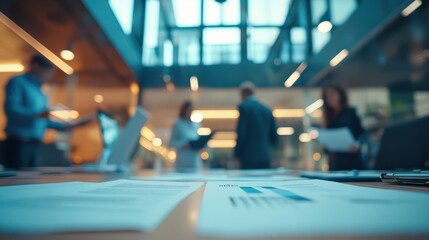 Fototapeta premium Employees, people and office with documents for strategy with teamwork and collaboration for company growth. Boardroom, paperwork and project managers with report, feedback and results for business