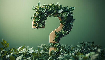 Question sign covered with green plants against green background