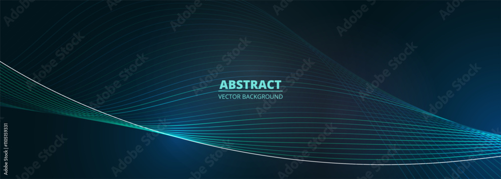 Aufkleber dark blue vector wide abstract banner with glowing blue wavy lines. elegant digital technology wide 