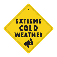 Extreme cold weather. Yellow warning sign. Attention badge. Vector illustration on white background.