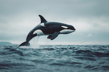 Fototapeta premium Fantastically beautiful majestic huge whale in deep ocean