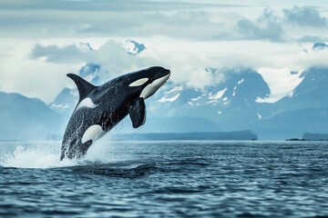 Obraz premium Fantastically beautiful majestic huge whale in deep ocean
