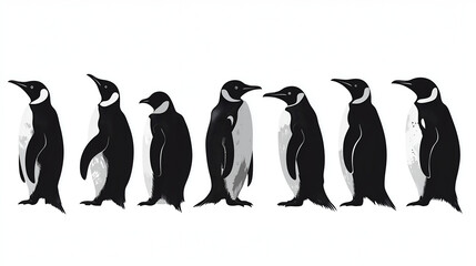 Silhouettes of penguins on white