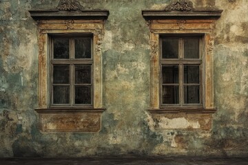 Fototapeta premium Rustic Weathered Wall with Vintage Windows