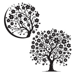 Cherry blossom tree silhouette - vector image of  cherry blossom tree -  nature tree - winter  tree - plum tree with auntum season 