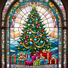 Christmas Tree and Santa Claus Stained Glass Art