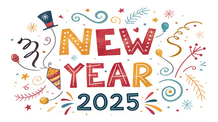 Fototapeta premium Happy New Year 2025 Celebration on a Transparent Background