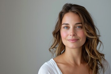 Fototapeta premium Confident patient considering breast restoration plans in a calm clinical environment