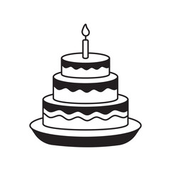 Cake icon, vector design. Silhouette of birth day cake icon, vector. Bakery linear icons and vector. Christmas cake line icon, sign and symbol with candle. Vector illustration.