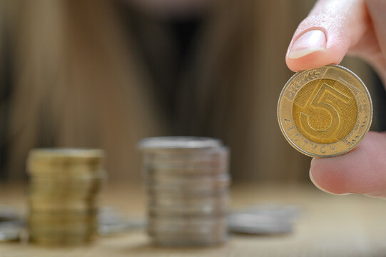 Polski złoty, izolowane polskie pieniądze monety z bliska
