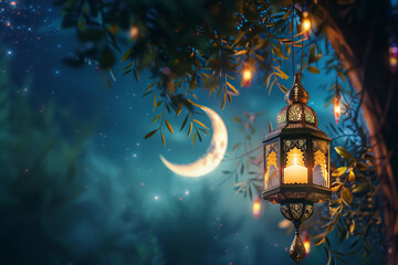 Fototapeta premium Beautiful greeting card with holiday composition for celebrate Ramadan