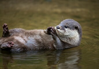 Obraz premium Adorable otter playfully floating on water in natural habitat