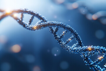 Abstract DNA Helix Rendered in Scientific Style with Futuristic Light Effects for Genetic Research, Molecular Biology, and Biotechnology Concepts