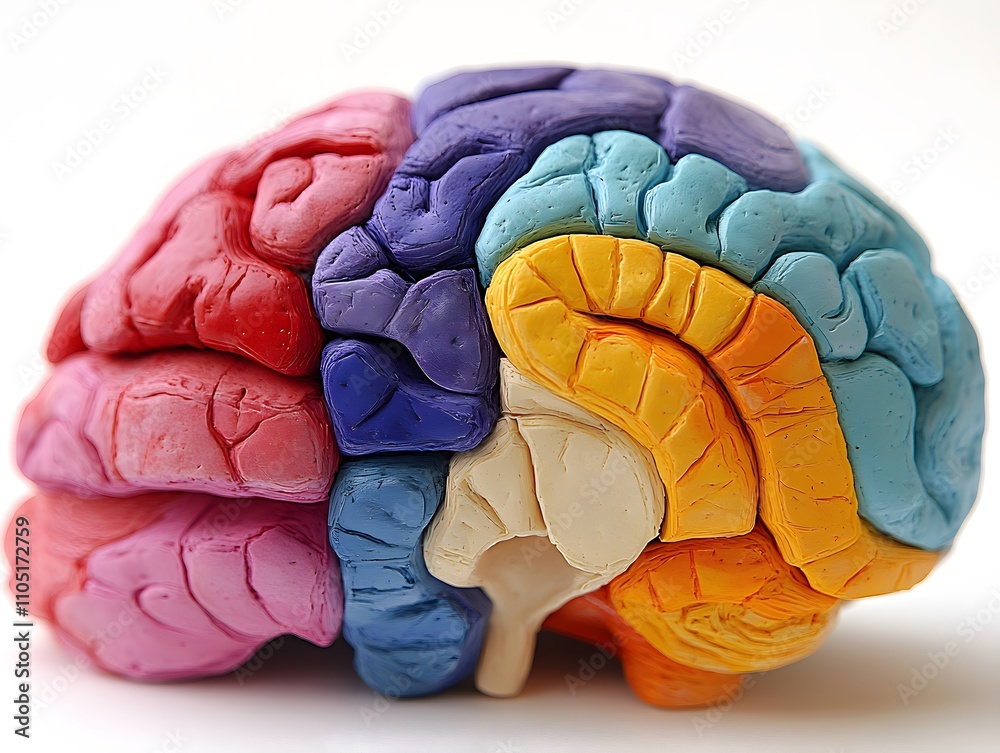 Poster vibrant 3d of a human brain anatomy model showcasing the various regions and functions associated wi