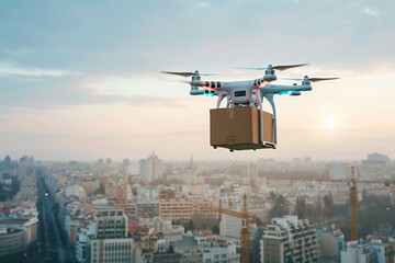 Drone flying in sky over beautiful nature during observation from top