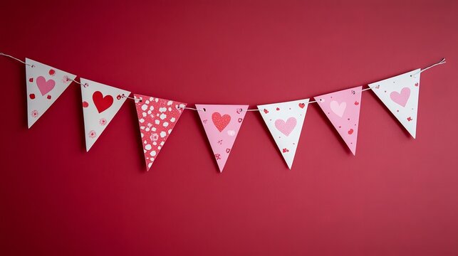 A colorful red bunting banner draped against a festive scene, perfect for a lively celebration or joyful occasion.