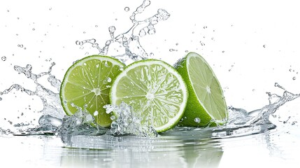 Lime Slices Splashing into Water