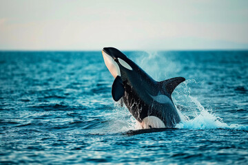 Fototapeta premium Fantastically beautiful majestic huge whale in deep ocean