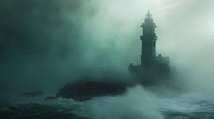 Fototapeta premium Lone Lighthouse Stands Strong Against Stormy Seas