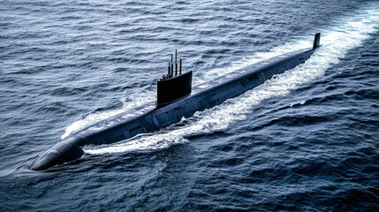 Fast-moving submarine glides through deep blue ocean in a stunning display of engineering and design
