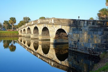 Fototapeta premium Bridge of Lions in St Augustine, Florida. Historical Famous Bridge Over Waterway
