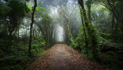 Obraz premium 深い森の中の一本道