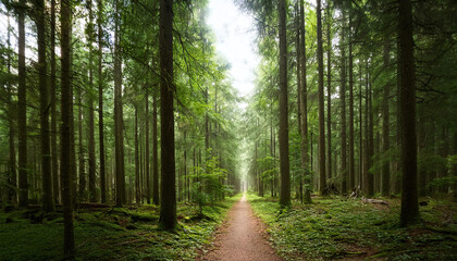 Obraz premium 深い森の中の一本道