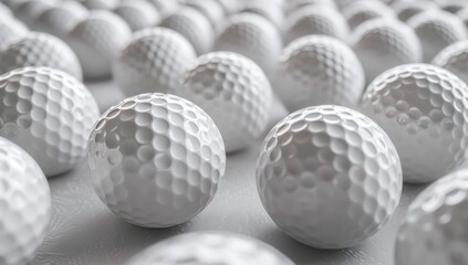 Close-up of White Golf Balls in a Row