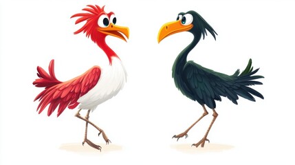 Obraz premium Whimsical Avian Art: Cartoon Birds on White Background