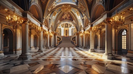 Fantasy medieval Great Hall in the royal palace.