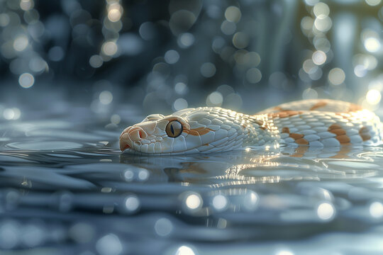 Beautiful white snake in the park. White snake in the Spring Garden. Outdoor exotic pet portrait.