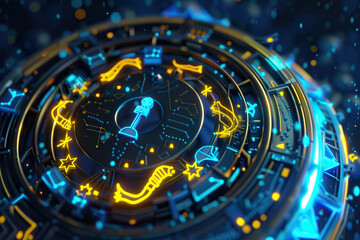 Astrological composition with zodiac circle in signs and symbols