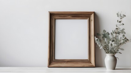 Interior poster mock up with vertical frame on the floor in Scandinavian home interior. 3D render, 3D illustration