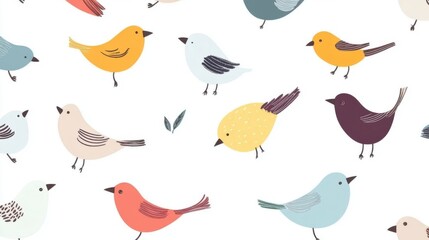 Fototapeta premium Whimsical Avian Art: Cartoon Birds on White Background