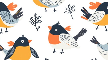 Fototapeta premium Whimsical Avian Art: Cartoon Birds on White Background