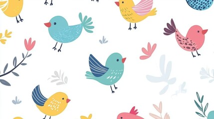 Whimsical Avian Art: Cartoon Birds on White Background