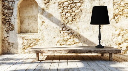 The modern sconces casting shadows on a softly illuminated stone wall bring out its texture, creating a striking ambiance in the outdoor space by dusk.