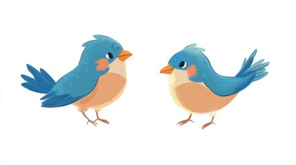 Naklejka premium Whimsical Avian Art: Cartoon Birds on White Background