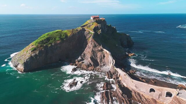 Aerial view of San Juan de Gaztelugatxe, Basque Country, Spain