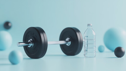 Modern podcast cover art featuring dumbbell and water bottle on clean background