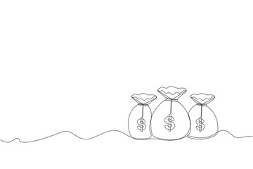 Bags of money one-line art drawing. Money Bags continuous outline vector.