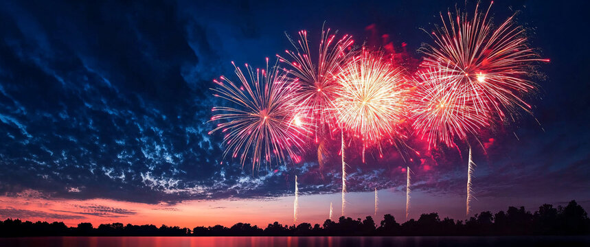 A vibrant fireworks display against a deep blue sky, perfect for promoting New Year's Eve, Independence Day, or event celebrations, with integrated text space for invitations or marketing.