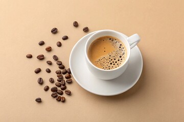 Fototapeta premium White Coffee Cup on Beige Background