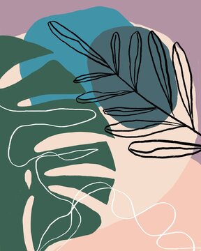 illustrazione moderna, astratta monstera e colori