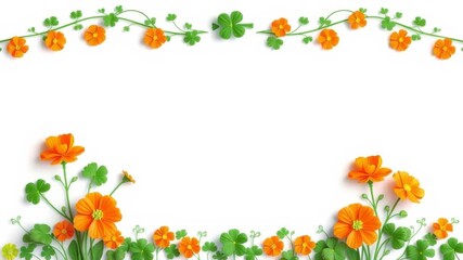 Fototapeta premium A vibrant green and orange floral frame with copy space, perfect for St Patrick's Day celebrations or greeting cards, decorative, greeting card