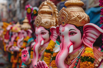 Greeting card with bright holiday composition for Ganesh Chaturthi