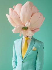 Abstract floral head figure in a stylish suit