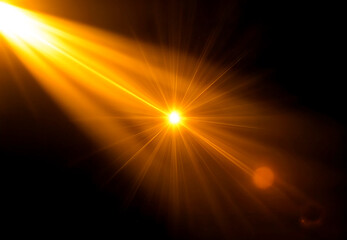 Obraz premium sun rays light overlays yellow flare glow isolated on Black backgrounds